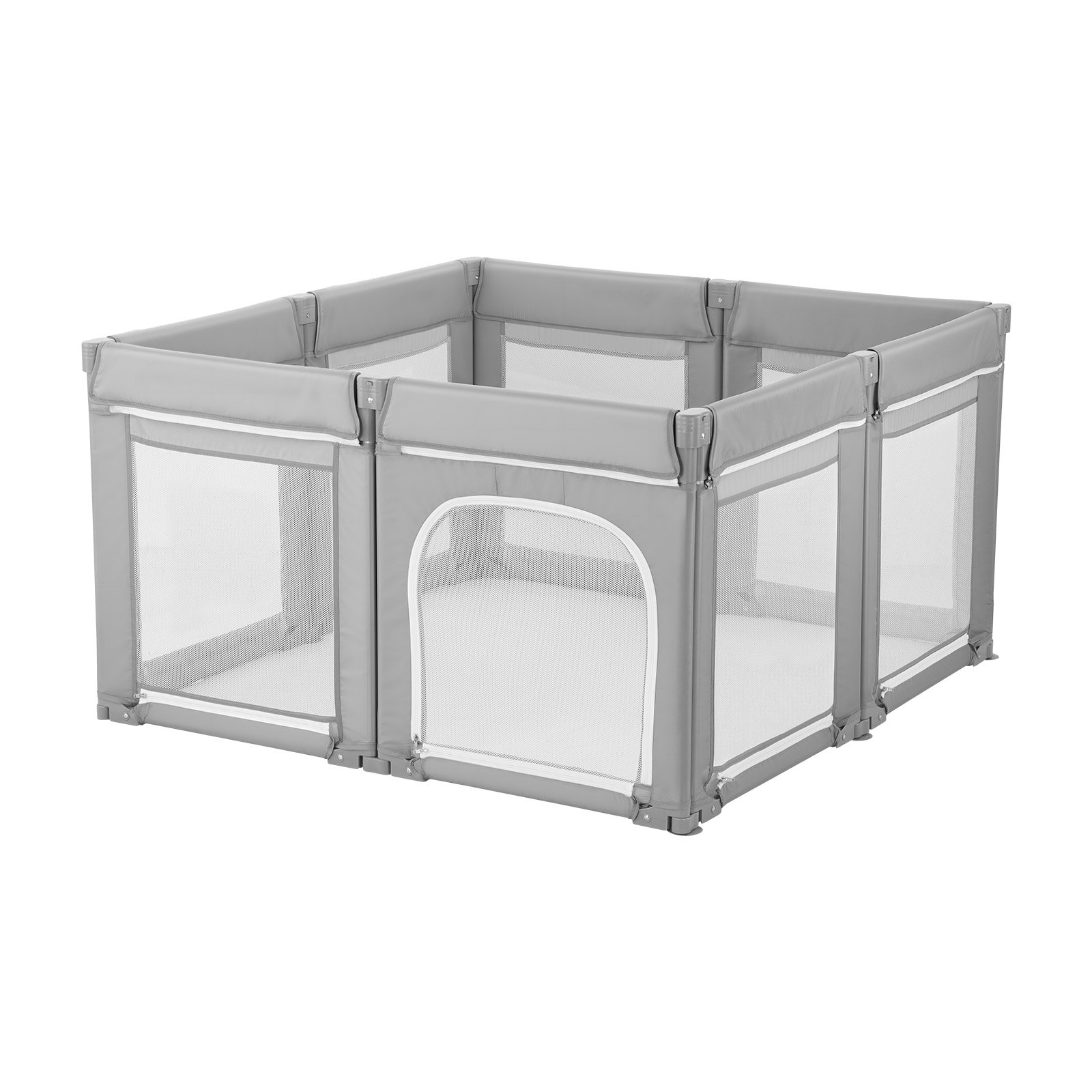 VEVOR Parque Infantil Plegable, con Puerta con Cremallera y Malla Transpirable Suave, Centro de Actividades Seguro para Uso en Interiores y Exteriores, Forma Amorfo, Gris, 2070 x 1850 x 695 mm