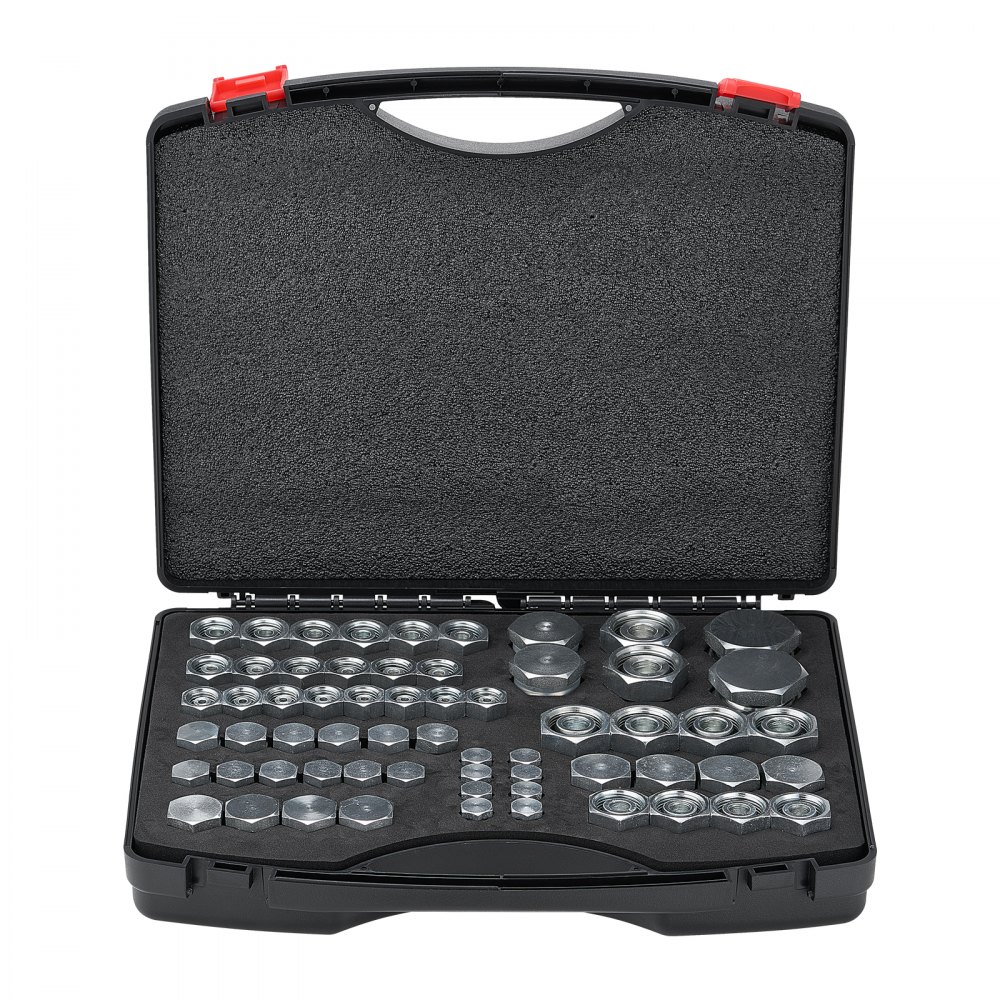 VEVOR 64-piece DIN hydraulic fittings, industrial hydraulic cap & plug, hose & pipe fitting set, cap & plug set with precision thread, dashboard sizes 14/16/18/22/26/30/36