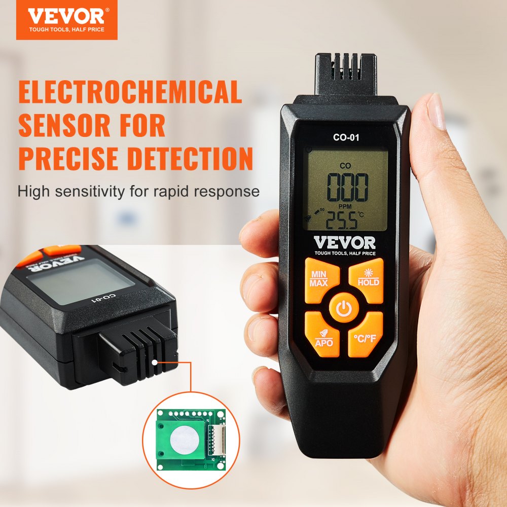 VEVOR Detector de Monóxido de Carbono 0-1000 PPM con Alarma Sonora y Visual