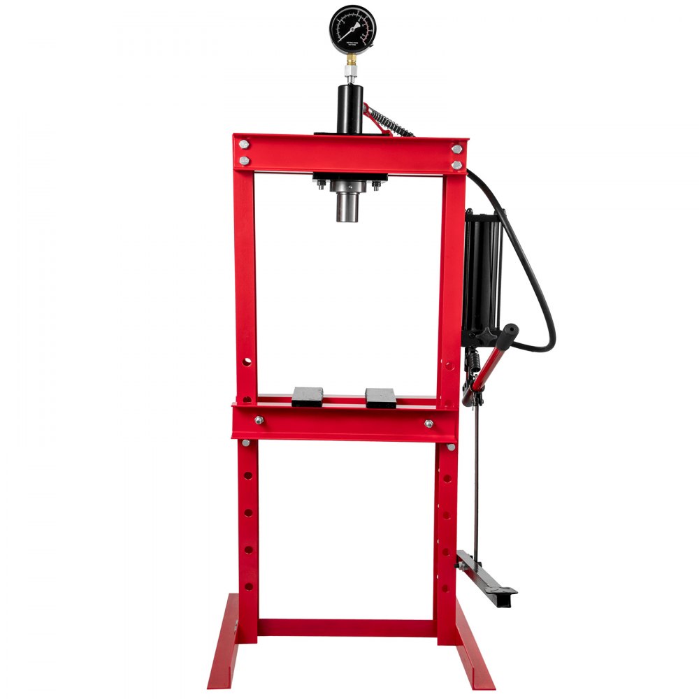 VEVOR Taller Prensa Hidraulica 12T, Prensa Hidraulica Taller 12T, Prensa Taller, Prensa Hidráulica de Taller, Fuerza de Presión, con Acero de Alta Resistencia Rojo, con Bomba de Pedal