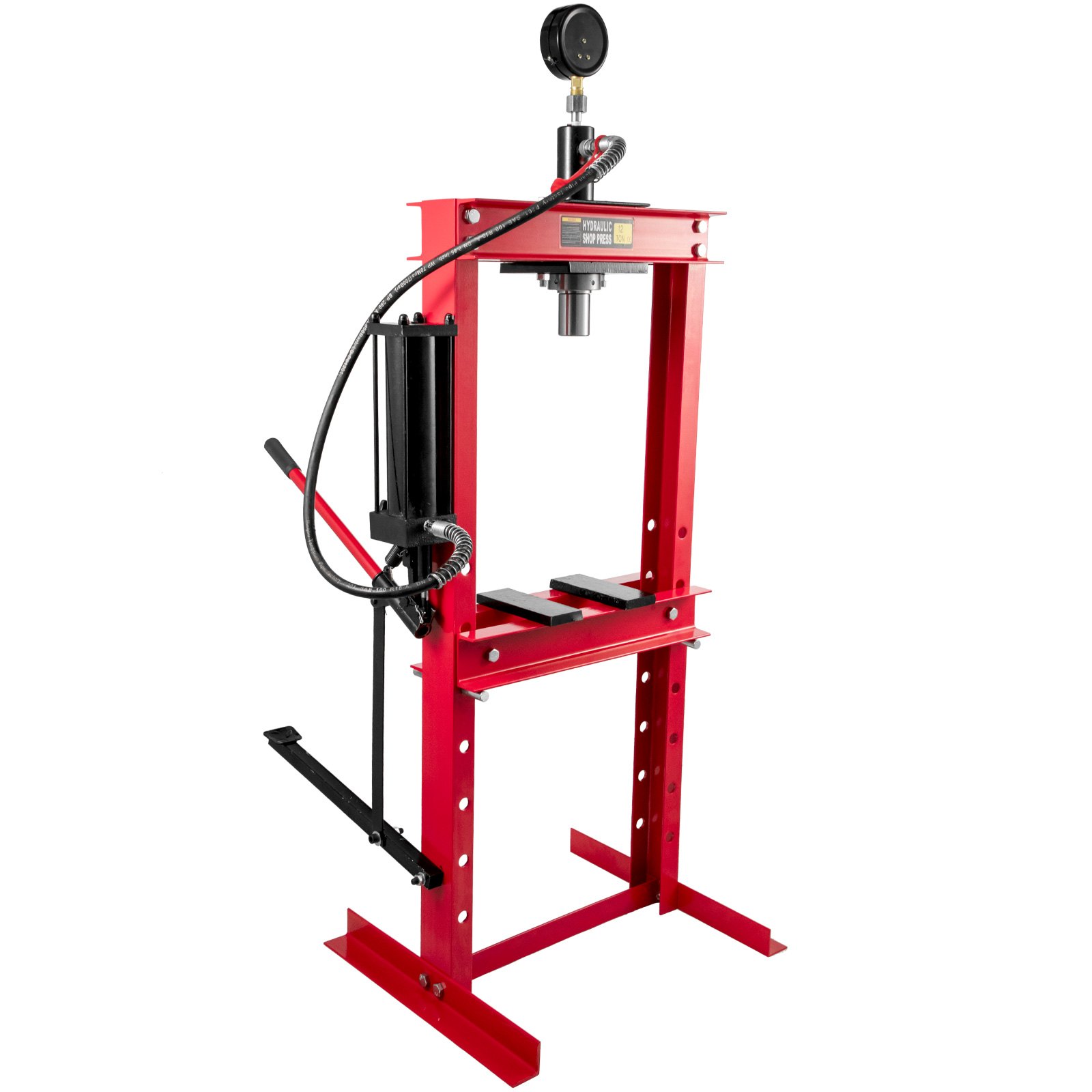 VEVOR Taller Prensa Hidraulica 12T, Prensa Hidraulica Taller 12T, Prensa Taller, Prensa Hidráulica de Taller, Fuerza de Presión, con Acero de Alta Resistencia Rojo, con Bomba de Pedal