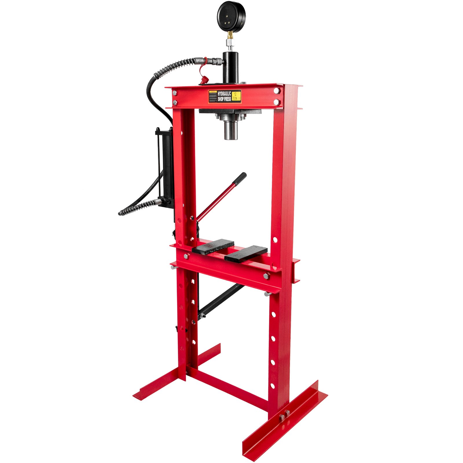 VEVOR Taller Prensa Hidraulica 12T, Prensa Hidraulica Taller 12T, Prensa Taller, Prensa Hidráulica de Taller, Fuerza de Presión, con Acero de Alta Resistencia Rojo, con Bomba de Pedal