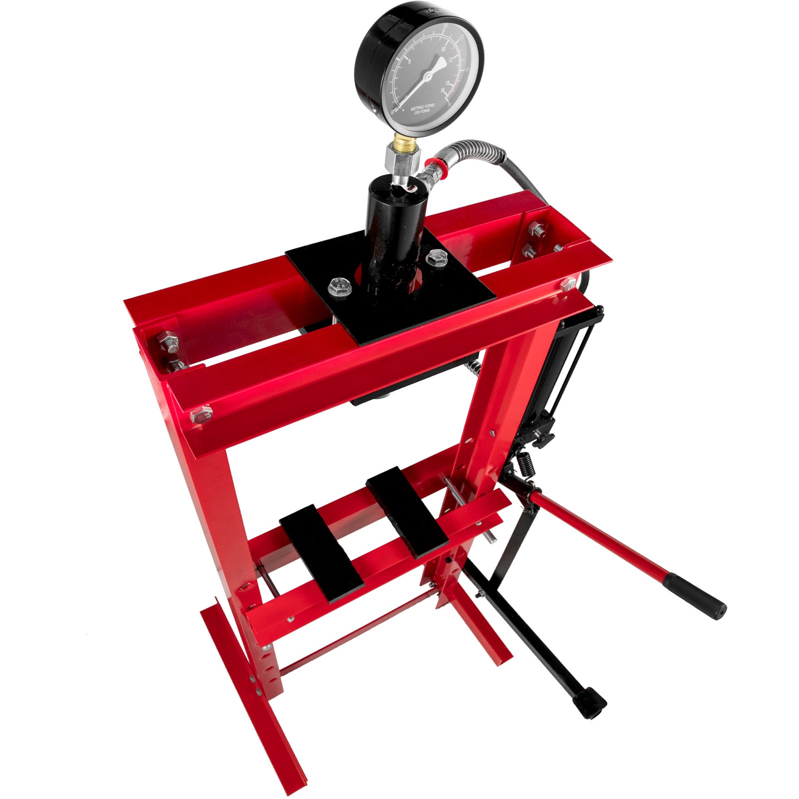 VEVOR Taller Prensa Hidraulica 12T, Prensa Hidraulica Taller 12T, Prensa Taller, Prensa Hidráulica de Taller, Fuerza de Presión, con Acero de Alta Resistencia Rojo, con Bomba de Pedal