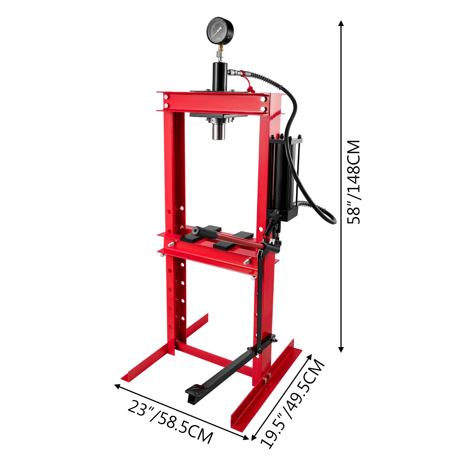 VEVOR Taller Prensa Hidraulica 12T, Prensa Hidraulica Taller 12T, Prensa Taller, Prensa Hidráulica de Taller, Fuerza de Presión, con Acero de Alta Resistencia Rojo, con Bomba de Pedal