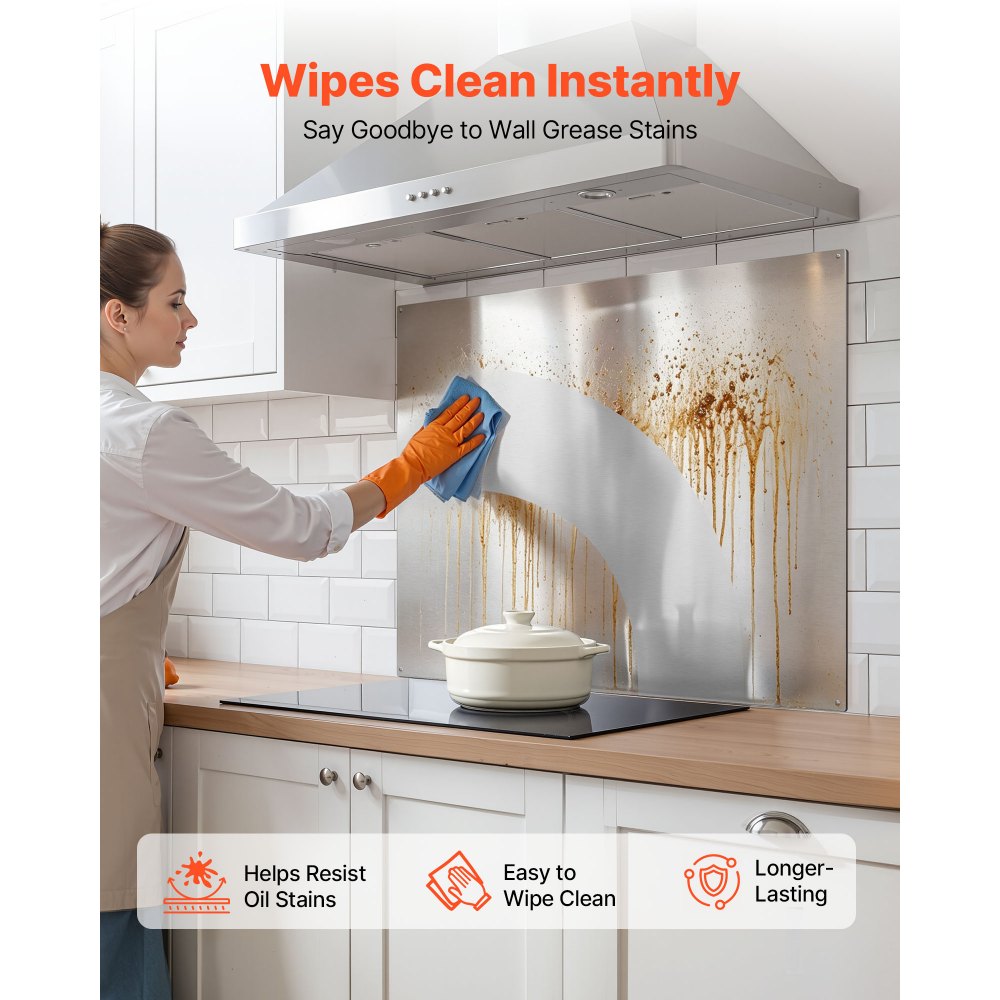 VEVOR Protector contra Salpicaduras 910 x 760 x 0,7 mm, Panel Antisalpicaduras de Acero Inoxidable, Panel Metálico de Pared para Campana Extractora, Orificios Pretaladrados, para Estufa, Cocina