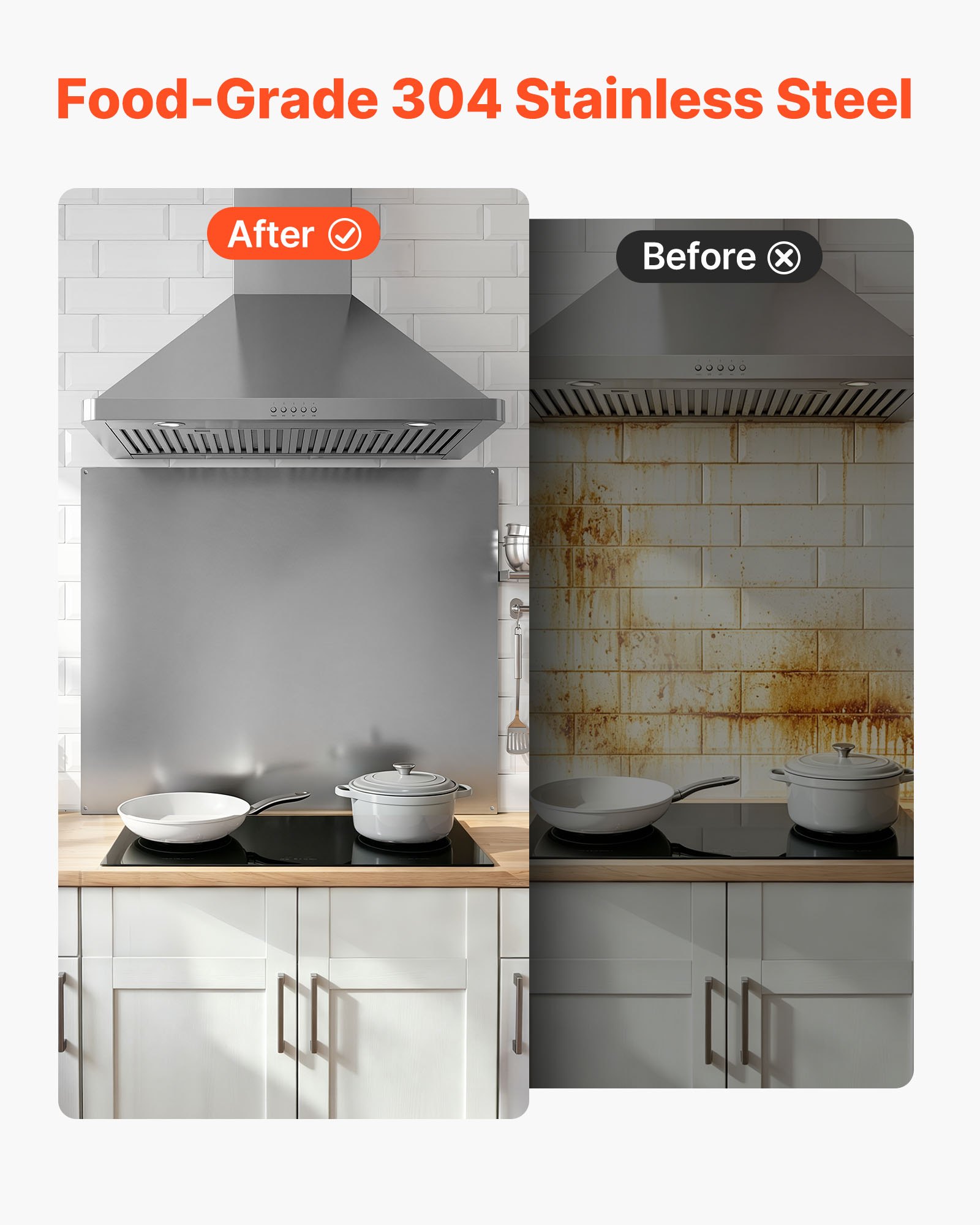 VEVOR Protector contra Salpicaduras 910 x 760 x 0,7 mm, Panel Antisalpicaduras de Acero Inoxidable, Panel Metálico de Pared para Campana Extractora, Orificios Pretaladrados, para Estufa, Cocina