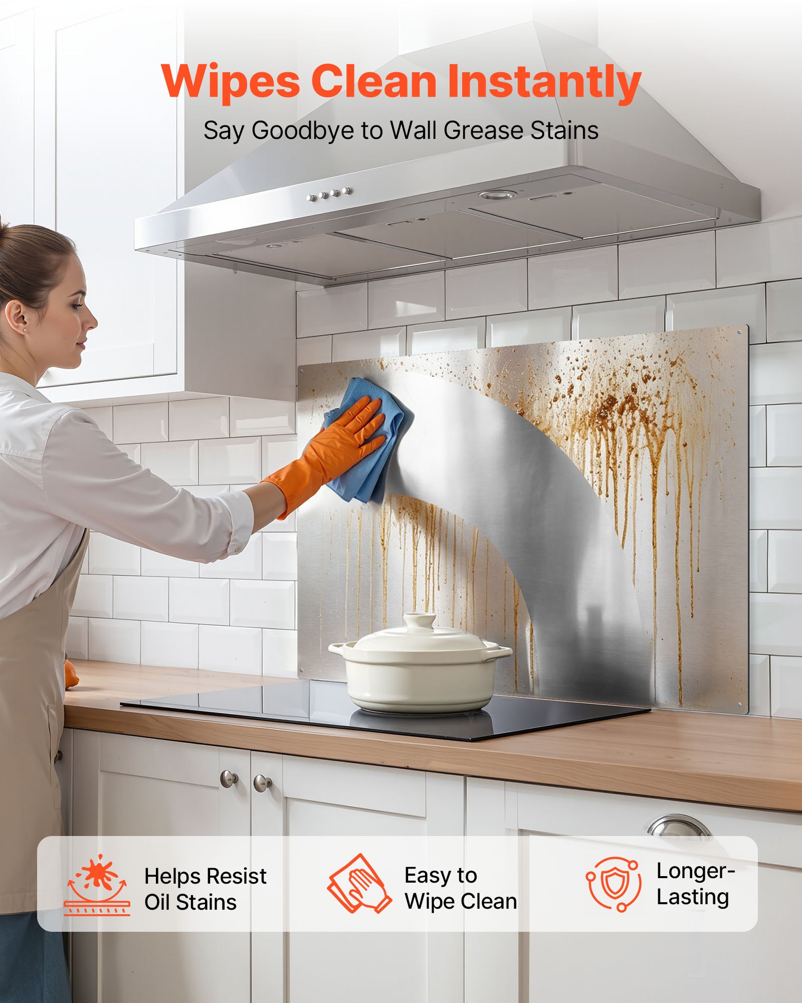 VEVOR Protector contra Salpicaduras 910 x 610 x 0,7 mm, Panel Antisalpicaduras de Acero Inoxidable, Panel Metálico de Pared para Campana Extractora, Orificios Pretaladrados, para Estufa, Cocina