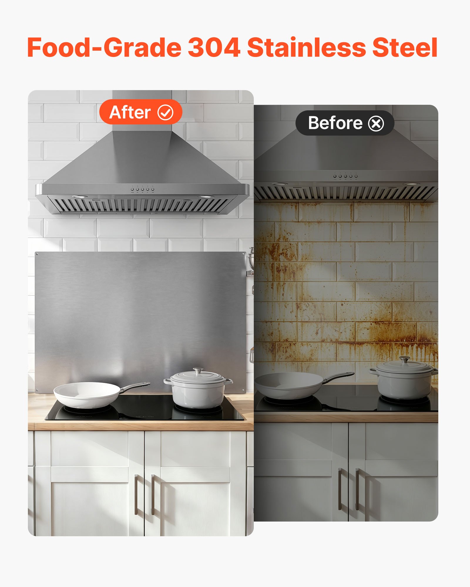 VEVOR Protector contra Salpicaduras 910 x 610 x 0,7 mm, Panel Antisalpicaduras de Acero Inoxidable, Panel Metálico de Pared para Campana Extractora, Orificios Pretaladrados, para Estufa, Cocina