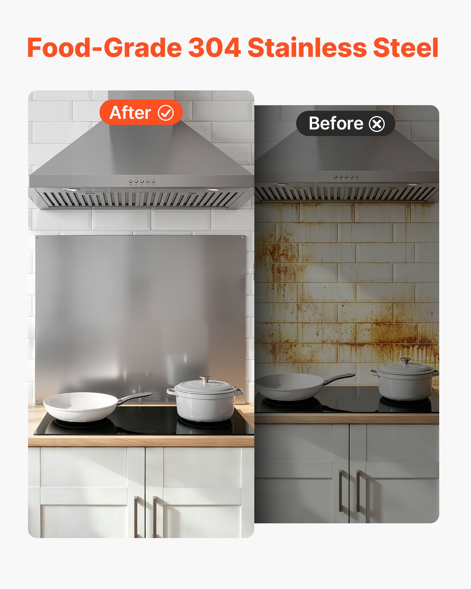 VEVOR Protector contra Salpicaduras 760 x 610 x 0,7 mm, Panel Antisalpicaduras de Acero Inoxidable, Panel Metálico de Pared para Campana Extractora, Orificios Pretaladrados, para Estufa, Cocina