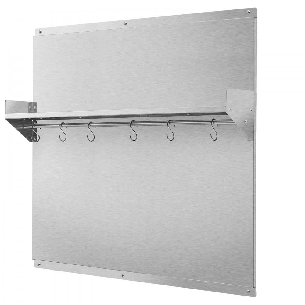 VEVOR Protector contra Salpicaduras 910 x 760 mm, Panel Antisalpicaduras de Acero Inoxidable, con Estante de Almacenamiento y Soporte para Colgar, Orificios Pretaladrados, para Campana Extractora