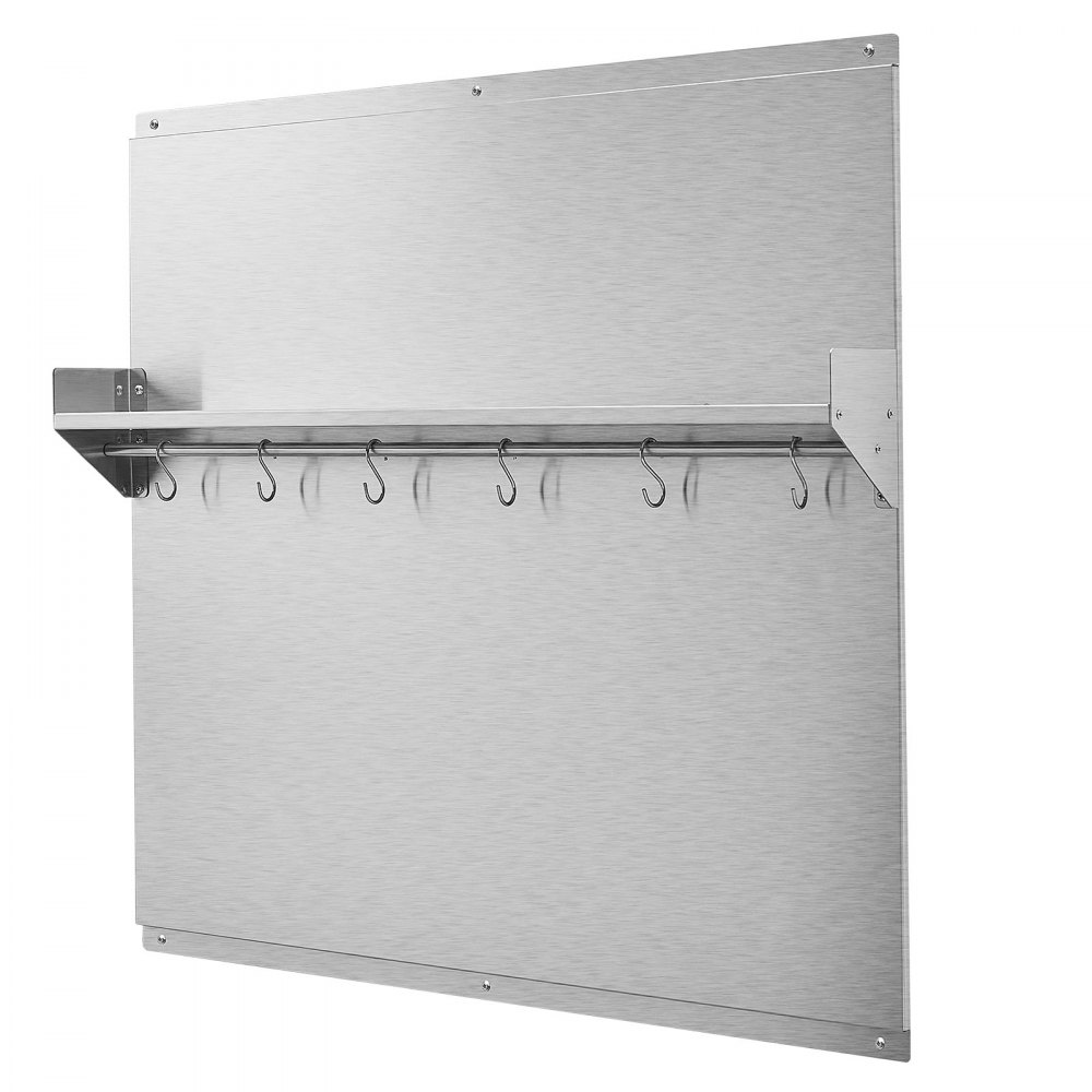 VEVOR Protector contra Salpicaduras 760 x 760 mm, Panel Antisalpicaduras de Acero Inoxidable, con Estante de Almacenamiento y Soporte para Colgar, Orificios Pretaladrados, para Campana Extractora
