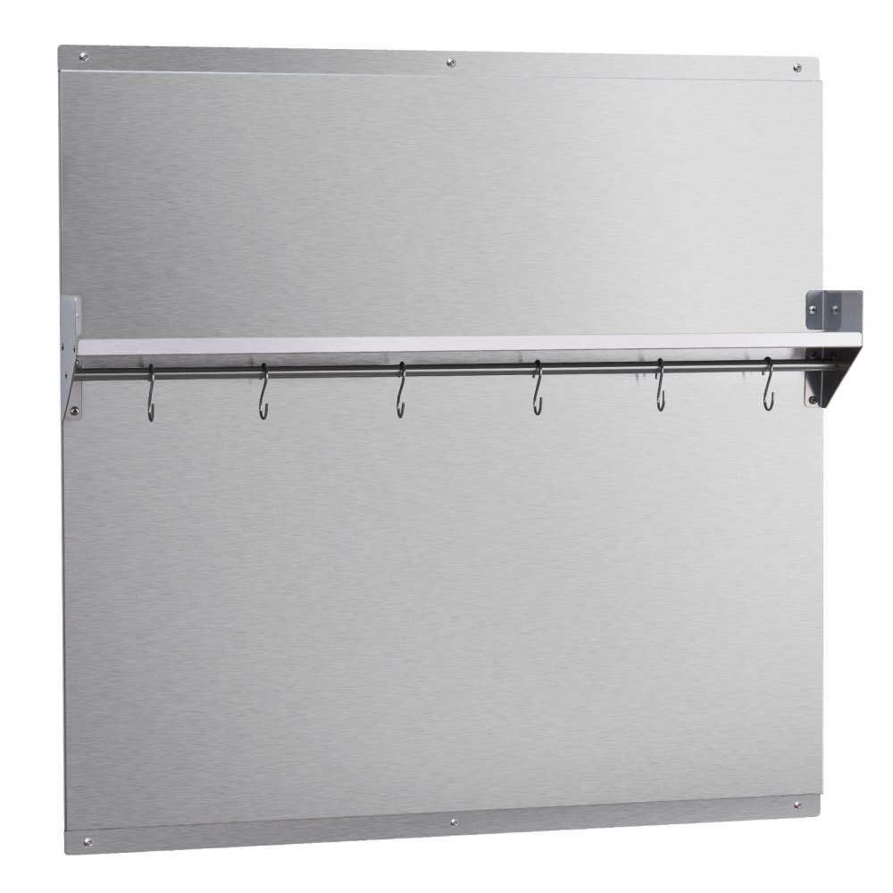 VEVOR Protector contra Salpicaduras 760 x 760 mm, Panel Antisalpicaduras de Acero Inoxidable, con Estante de Almacenamiento y Soporte para Colgar, Orificios Pretaladrados, para Campana Extractora