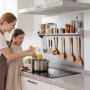VEVOR 76x76 cm Stainless Steel Backsplash for Stove, Ultra Flat Splatter Guard with Storage Shelf & Hanging Rack, Wall Shield Range Hood Panel, Easy Clean, Pre-Drilled Holes for Easy Installation