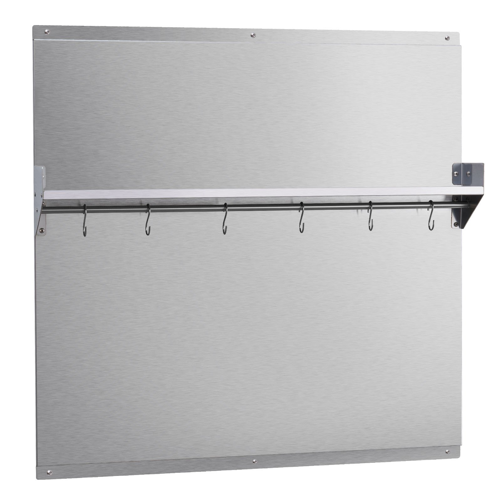VEVOR Protector contra Salpicaduras 760 x 760 mm, Panel Antisalpicaduras de Acero Inoxidable, con Estante de Almacenamiento y Soporte para Colgar, Orificios Pretaladrados, para Campana Extractora
