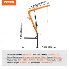 VEVOR Grúa Hidráulica de Elevación para Camión con giro de 360°, Carga de 227 kg
