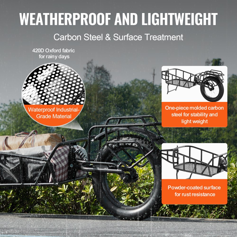 VEVOR Remolque para Bicicleta Carga de 32 kg Carro para Bicicleta Almacenamiento Compacto Plegable Liberación Rápida Ruedas de 508 mm Se Adapta a Mayoría de Ruedas de Bicicleta de Acero al Carbono