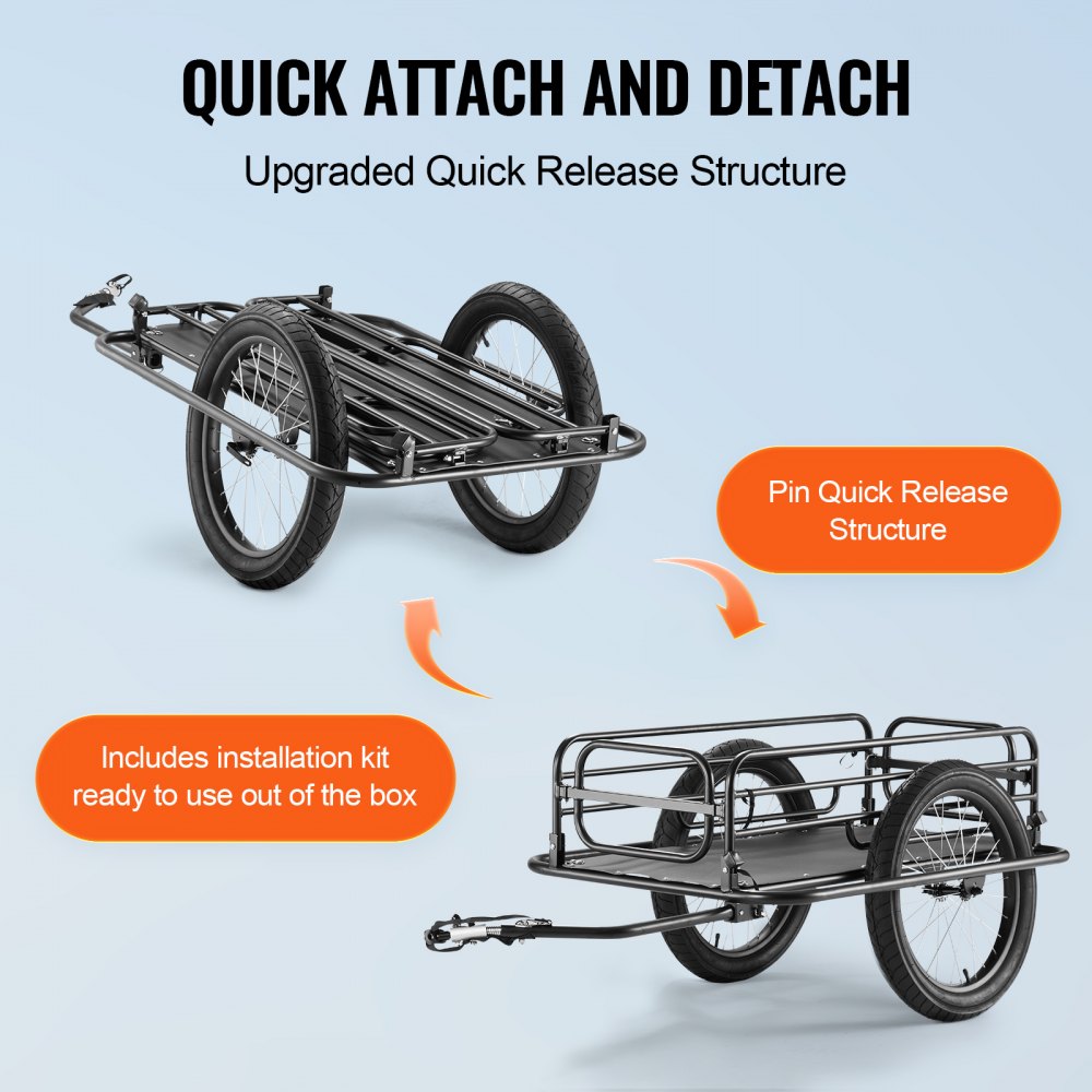 VEVOR Remolque para Bicicleta Carga de 125 kg Carro para Bicicleta Almacenamiento Compacto Plegable Liberación Rápida Ruedas de 508 mm Se Adapta a Mayoría de Ruedas de Bicicleta de Acero al Carbono