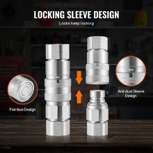 VEVOR Acopladores Hidráulicos de Cara Plana de Φ 38 x 137 mm 2 Tapas Antipolvo