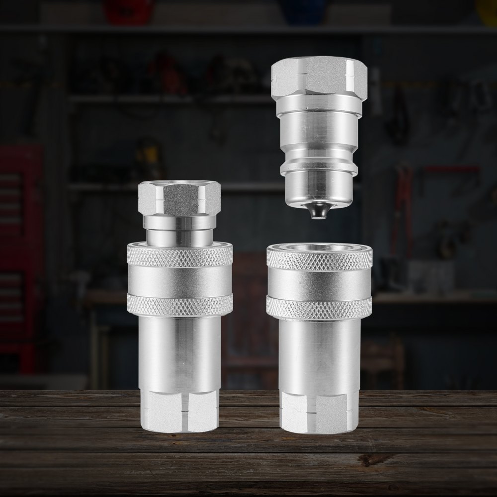 VEVOR Acopladores hidráulicos cónicos de 1/2", Acopladores hidráulicos de conexión rápida para minicargador NPT de 1/2" con 4 tapas antipolvo (ISO5675)