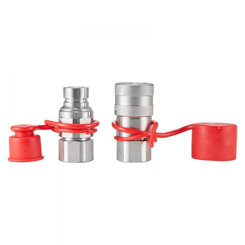 VEVOR Acopladores hidráulicos de cara plana de 1/2", Acopladores hidráulicos de conexión rápida para minicargador NPT de 1/2" con 2 tapas antipolvo (ISO16028)