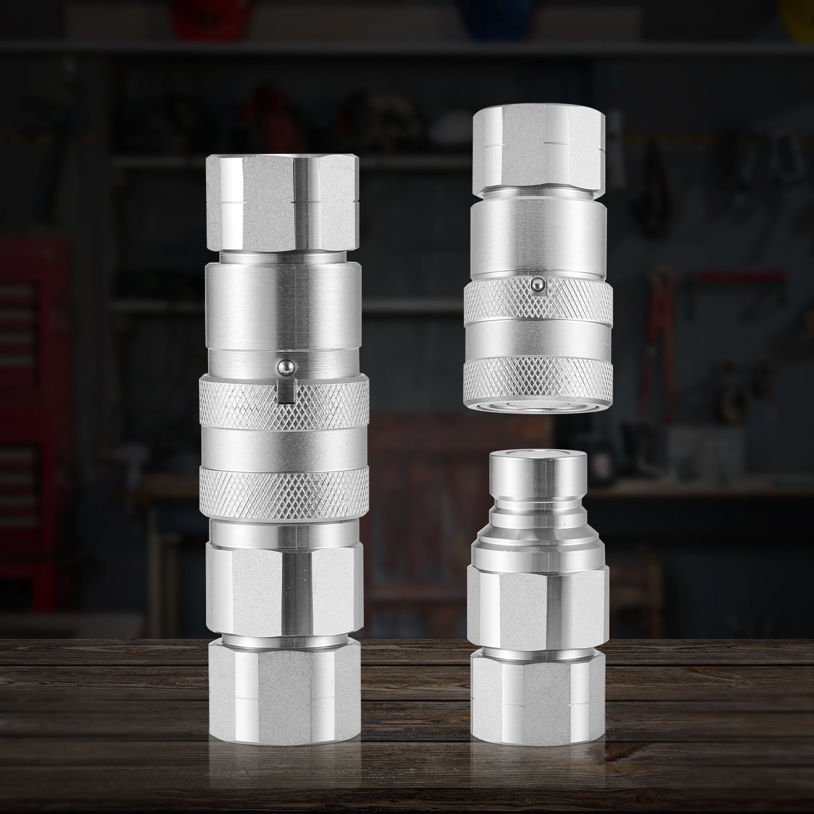 VEVOR Acopladores hidráulicos de cara plana de 1/2", Acopladores hidráulicos de conexión rápida para minicargador NPT de 1/2" con 2 tapas antipolvo (ISO16028)