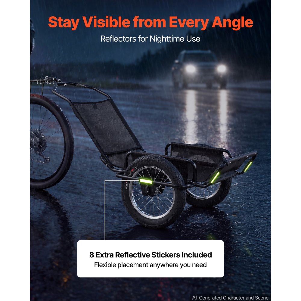 VEVOR Remolque para Bicicleta 145 kg con Ruedas Anchas de 40,6 x 7,6 cm, con Plataforma de 116,1 x 47 x 14 cm, Malla PVC, Reflectores y Protector de Acero para Caza, Camping y Transporte Agrícola