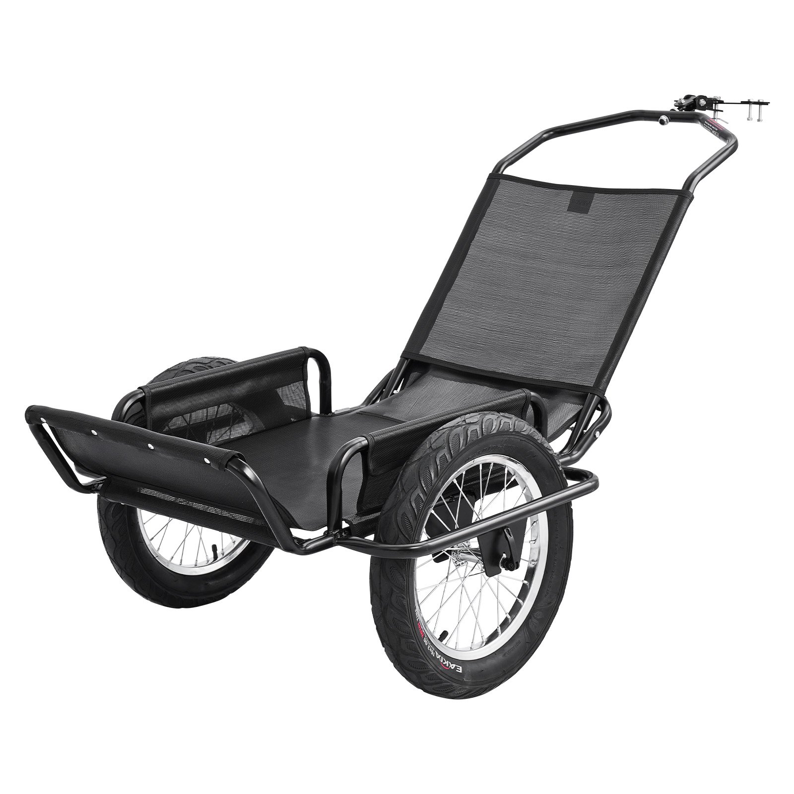 VEVOR Remolque para Bicicleta 145 kg con Ruedas Anchas de 40,6 x 7,6 cm, con Plataforma de 116,1 x 47 x 14 cm, Malla PVC, Reflectores y Protector de Acero para Caza, Camping y Transporte Agrícola