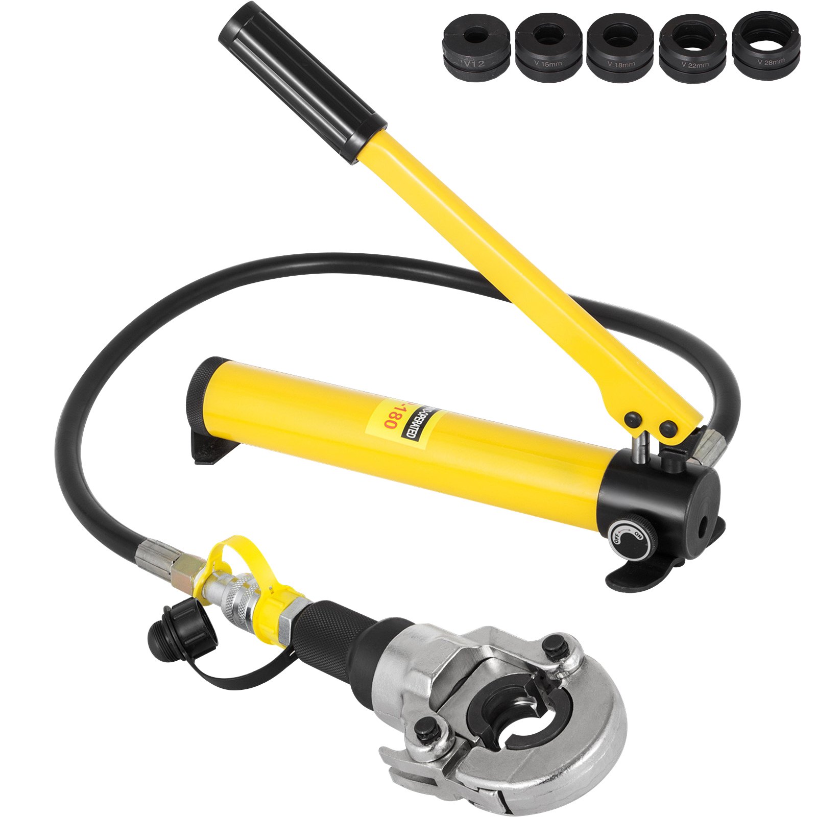 VEVOR Alicate Hidráulica con 5 Matrices Extraíbles 12-28 mm, Crimpadora Hidráulica 360 °, 6 toneladas de Fuerza de Presión, Separador de Alicates para Terminales Cables de Cobre Aluminio en Forma de V