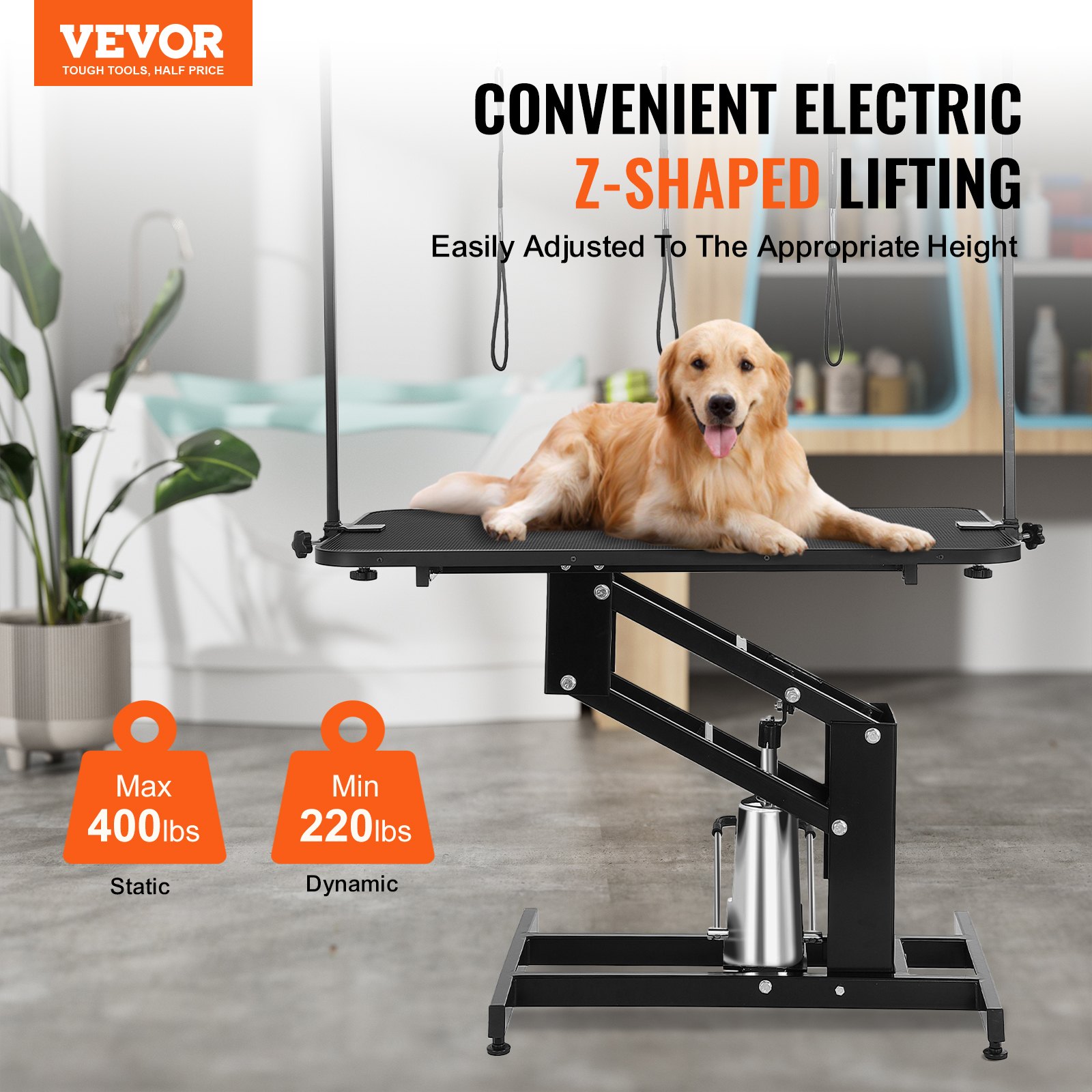 VEVOR Hydraulic Grooming Table, Pet Grooming Table, Dog Grooming Table for Medium/Small Dogs, Height-Adjustable Grooming Table, Non-Slip Tabletop/Dog Grooming Station, Max. 200 kg