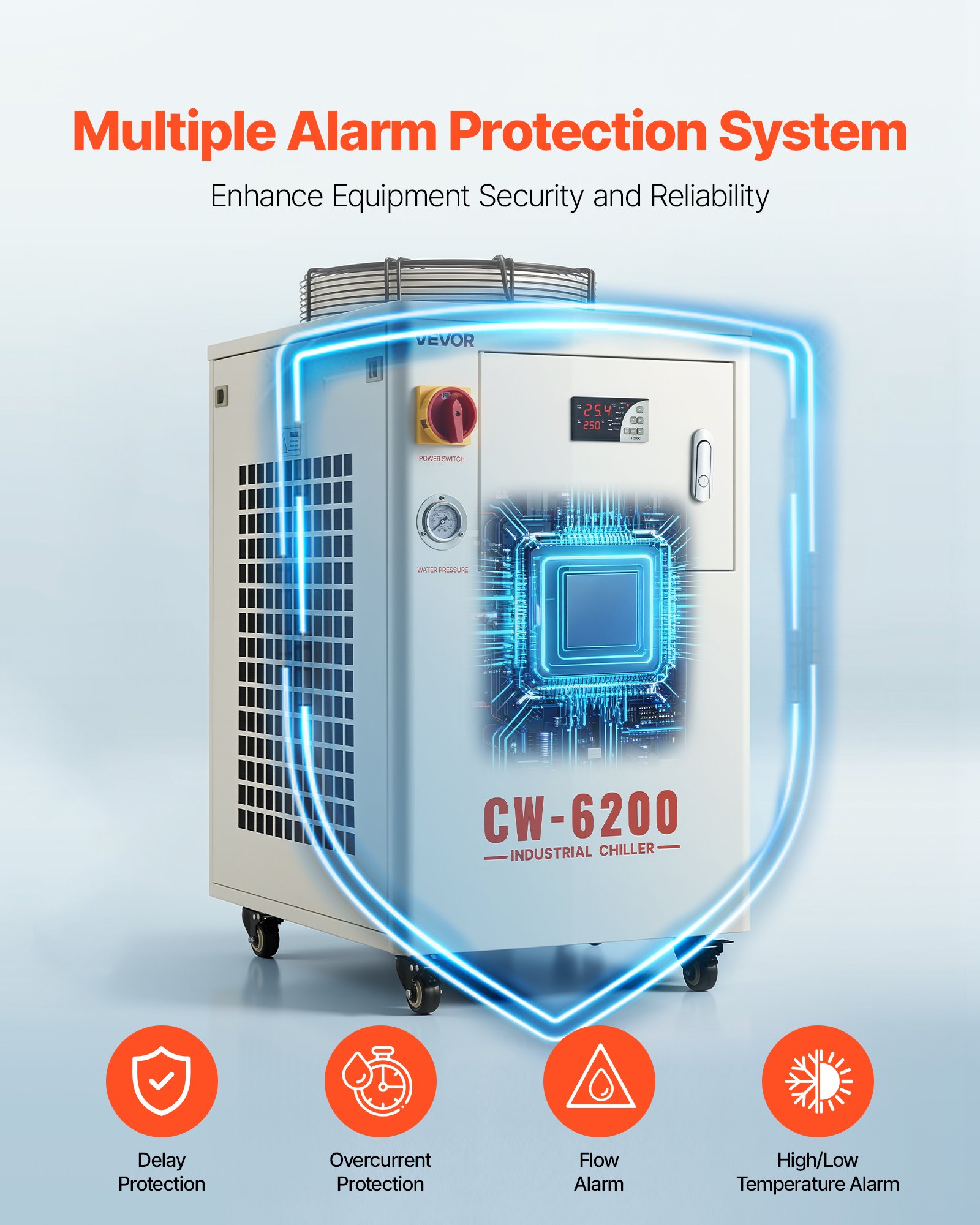 VEVOR Enfriador de Agua Industrial 17.060 BTU/h, Sistema de Enfriamiento de Enfriador de Agua con Compresor, Caudal Máximo de 18,5 GPM Tanque de 15 L, para Máquina de Grabado y Corte Láser de CO2