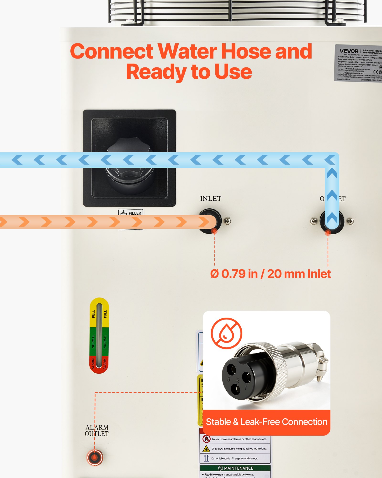 VEVOR Enfriador de Agua Industrial 17.060 BTU/h, Sistema de Enfriamiento de Enfriador de Agua con Compresor, Caudal Máximo de 18,5 GPM Tanque de 15 L, para Máquina de Grabado y Corte Láser de CO2