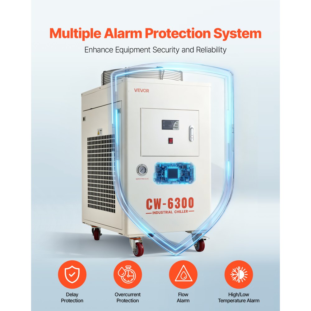 VEVOR Enfriador de Agua Industrial 27.300 BTU/h, Sistema de Enfriamiento de Enfriador de Agua con Compresor, Caudal Máximo de 18,5 GPM, Tanque de 40 L, para Máquina de Grabado y Corte Láser de CO2