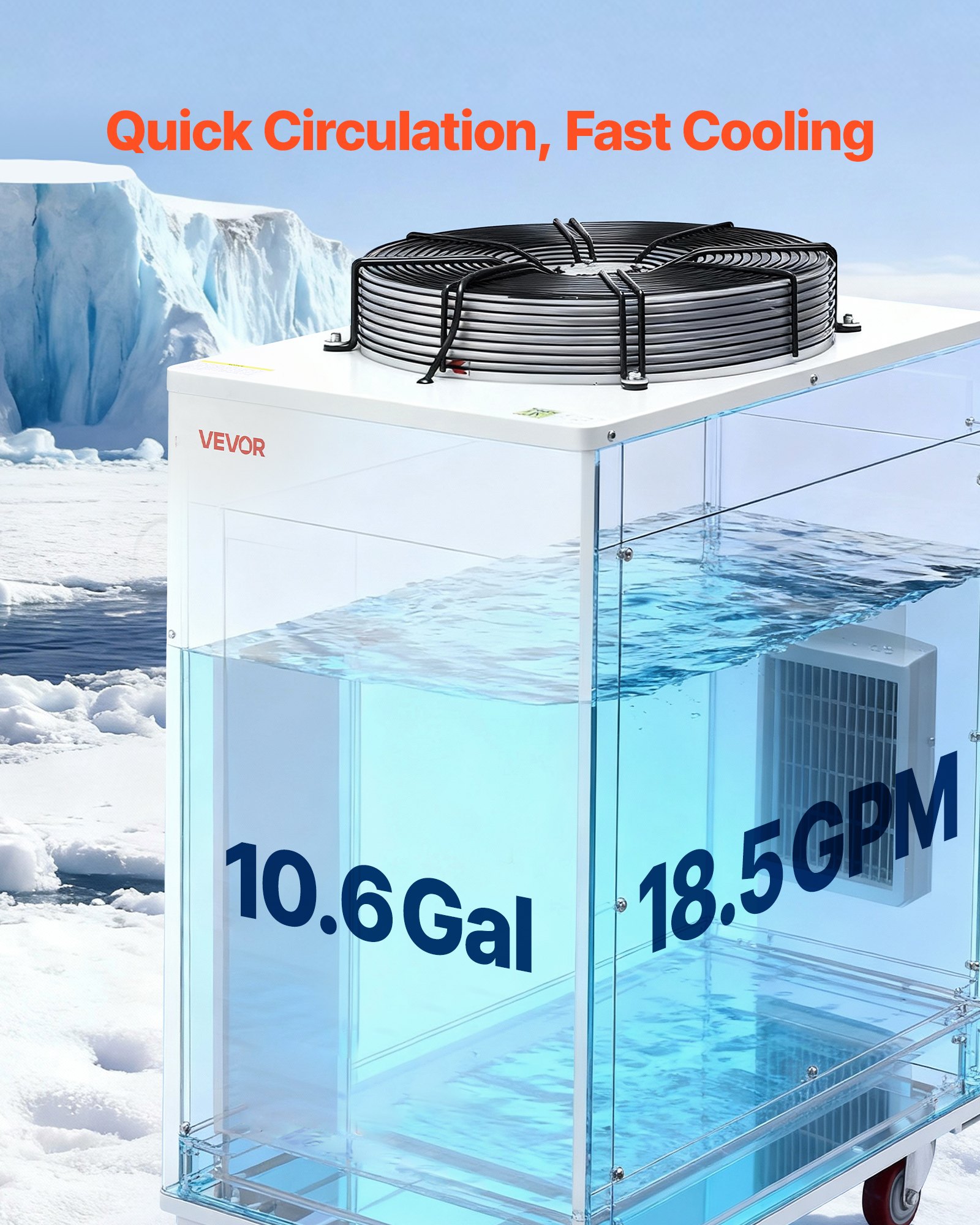 VEVOR Enfriador de Agua Industrial 27.300 BTU/h, Sistema de Enfriamiento de Enfriador de Agua con Compresor, Caudal Máximo de 18,5 GPM, Tanque de 40 L, para Máquina de Grabado y Corte Láser de CO2