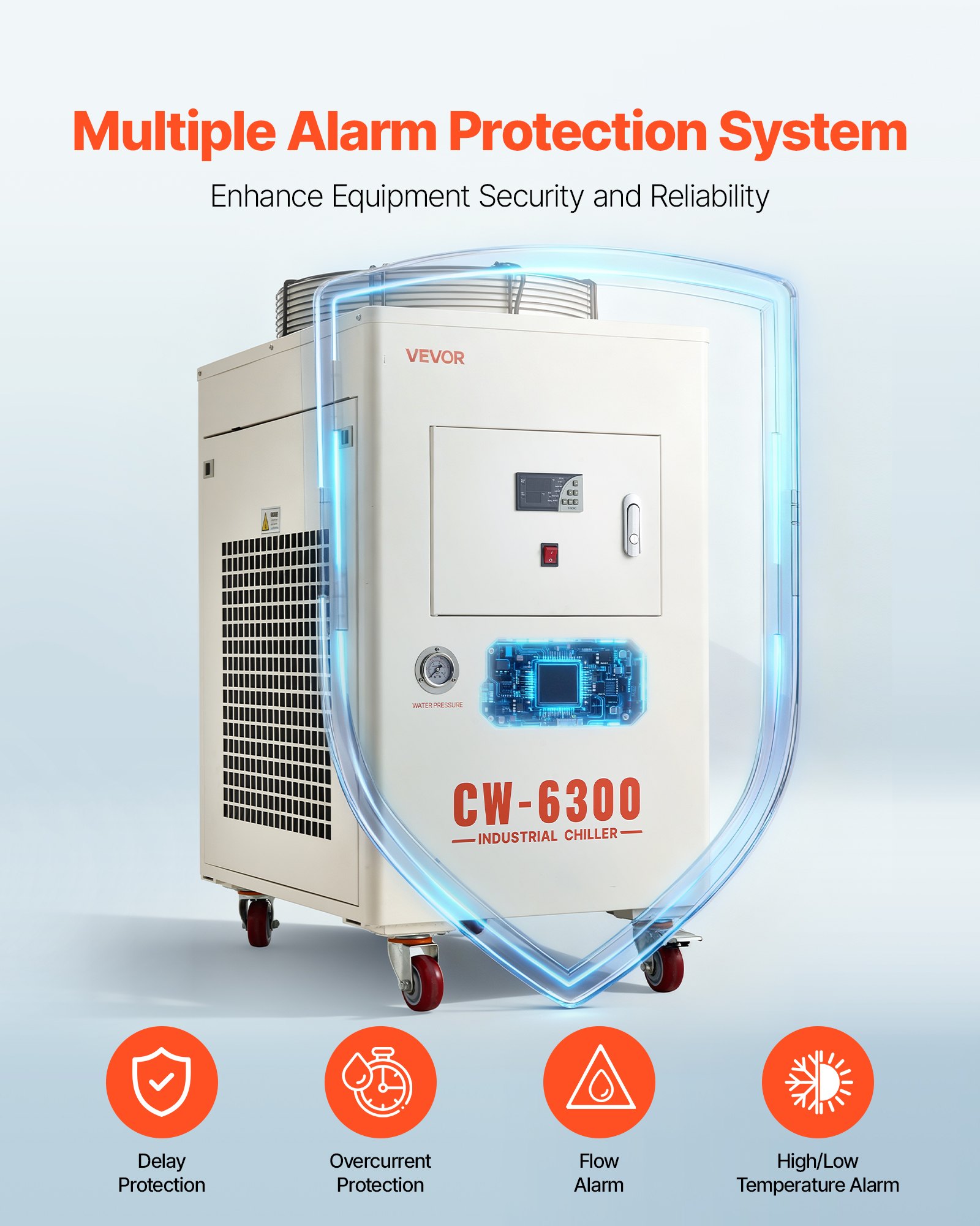 VEVOR Enfriador de Agua Industrial 27.300 BTU/h, Sistema de Enfriamiento de Enfriador de Agua con Compresor, Caudal Máximo de 18,5 GPM, Tanque de 40 L, para Máquina de Grabado y Corte Láser de CO2