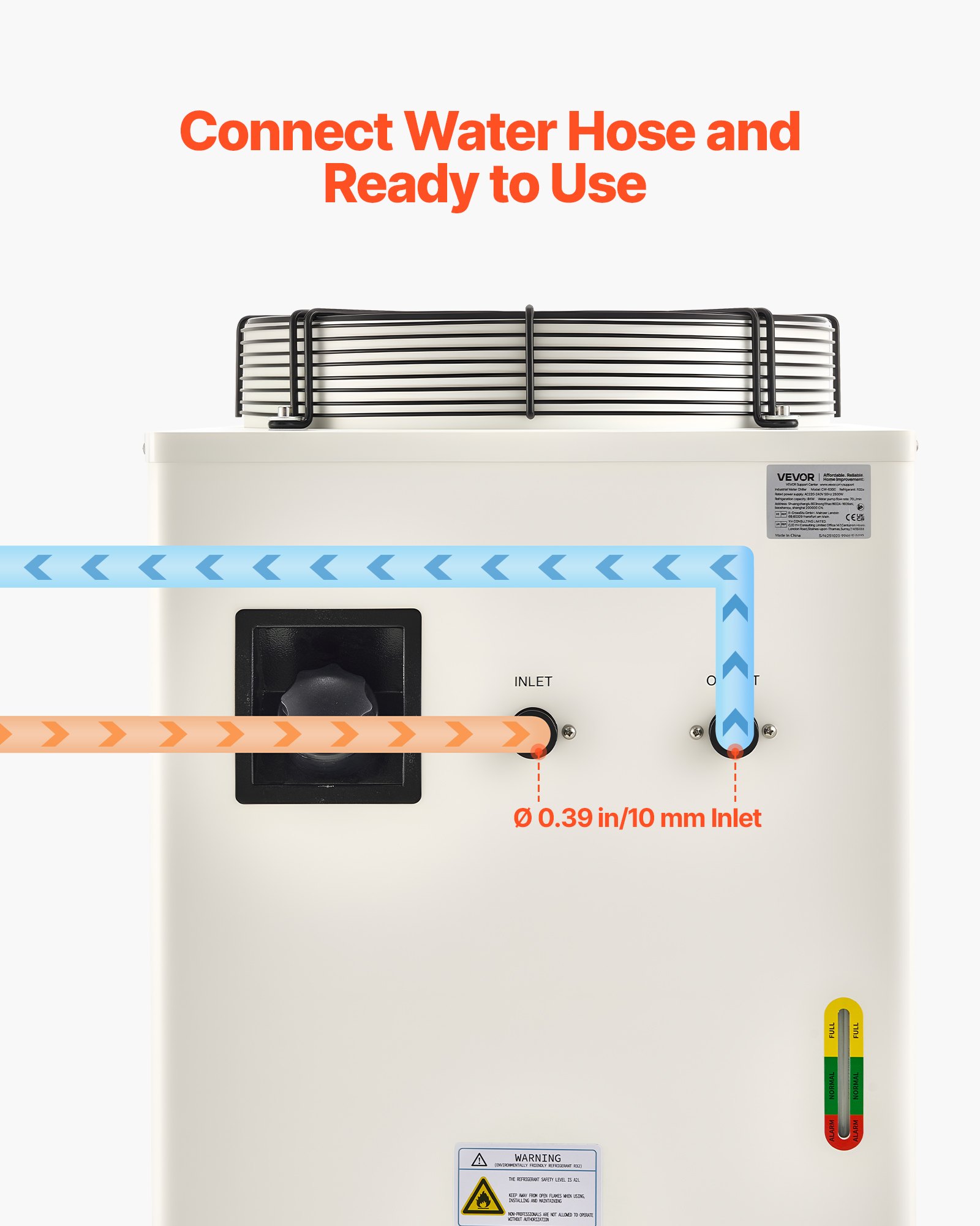 VEVOR Enfriador de Agua Industrial 27.300 BTU/h, Sistema de Enfriamiento de Enfriador de Agua con Compresor, Caudal Máximo de 18,5 GPM, Tanque de 40 L, para Máquina de Grabado y Corte Láser de CO2