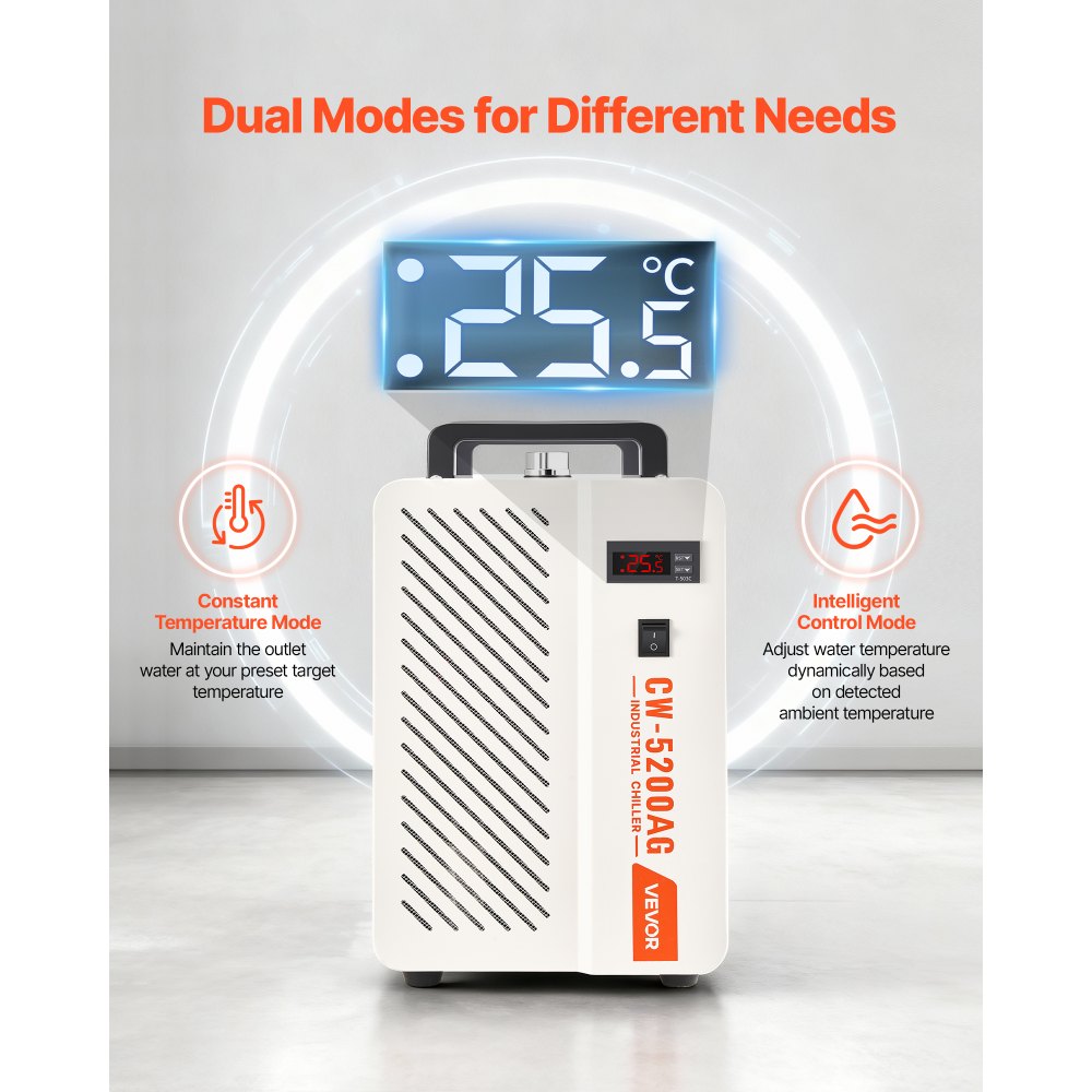 VEVOR Enfriador de Agua Industrial 5460 BTU/h, Sistema de Enfriamiento de Enfriador de Agua con Compresor, Caudal Máximo de 3,4 GPM, Tanque de 7 L, para Máquina de Grabado y Corte Láser de CO2