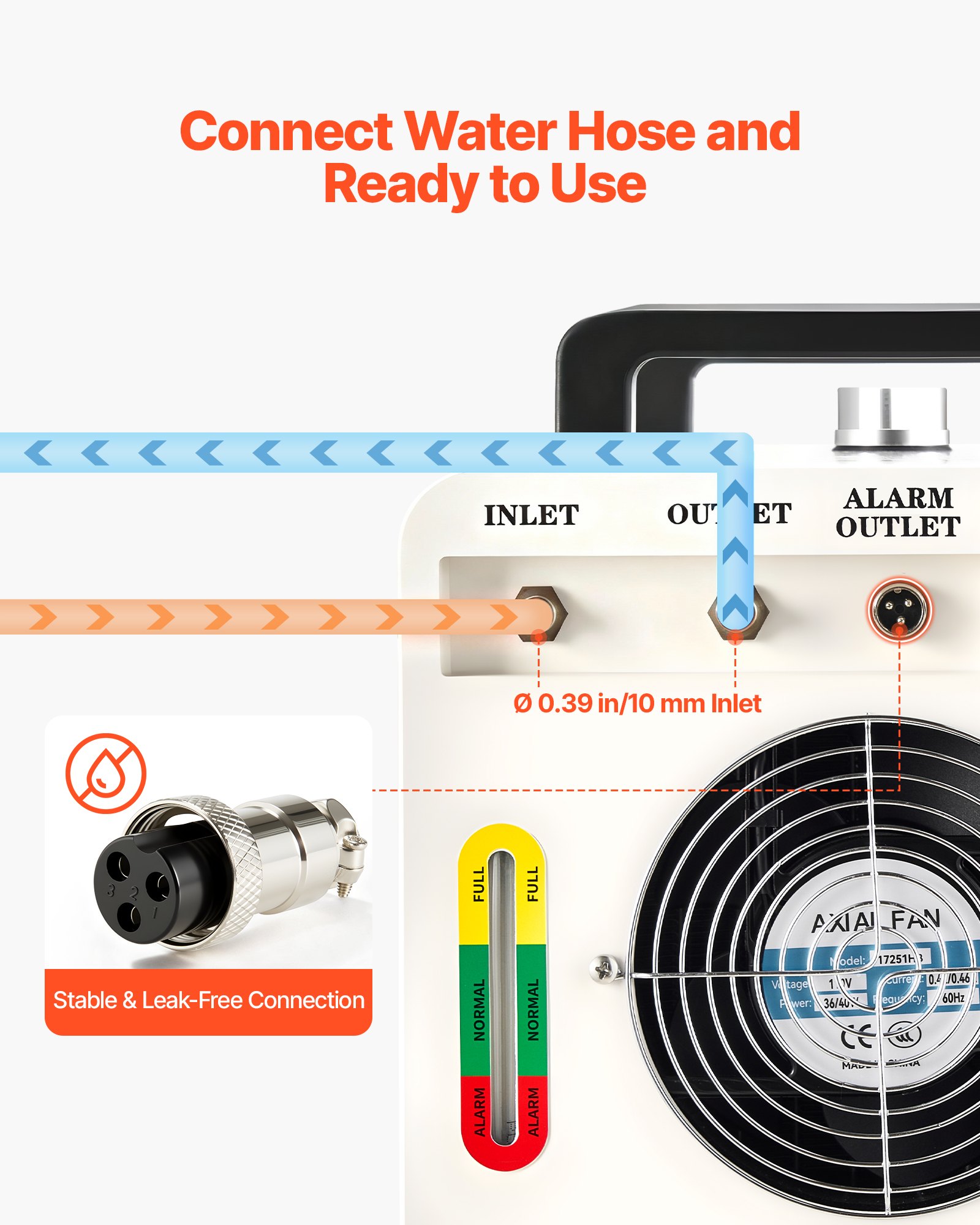 VEVOR Enfriador de Agua Industrial 5460 BTU/h, Sistema de Enfriamiento de Enfriador de Agua con Compresor, Caudal Máximo de 3,4 GPM, Tanque de 7 L, para Máquina de Grabado y Corte Láser de CO2