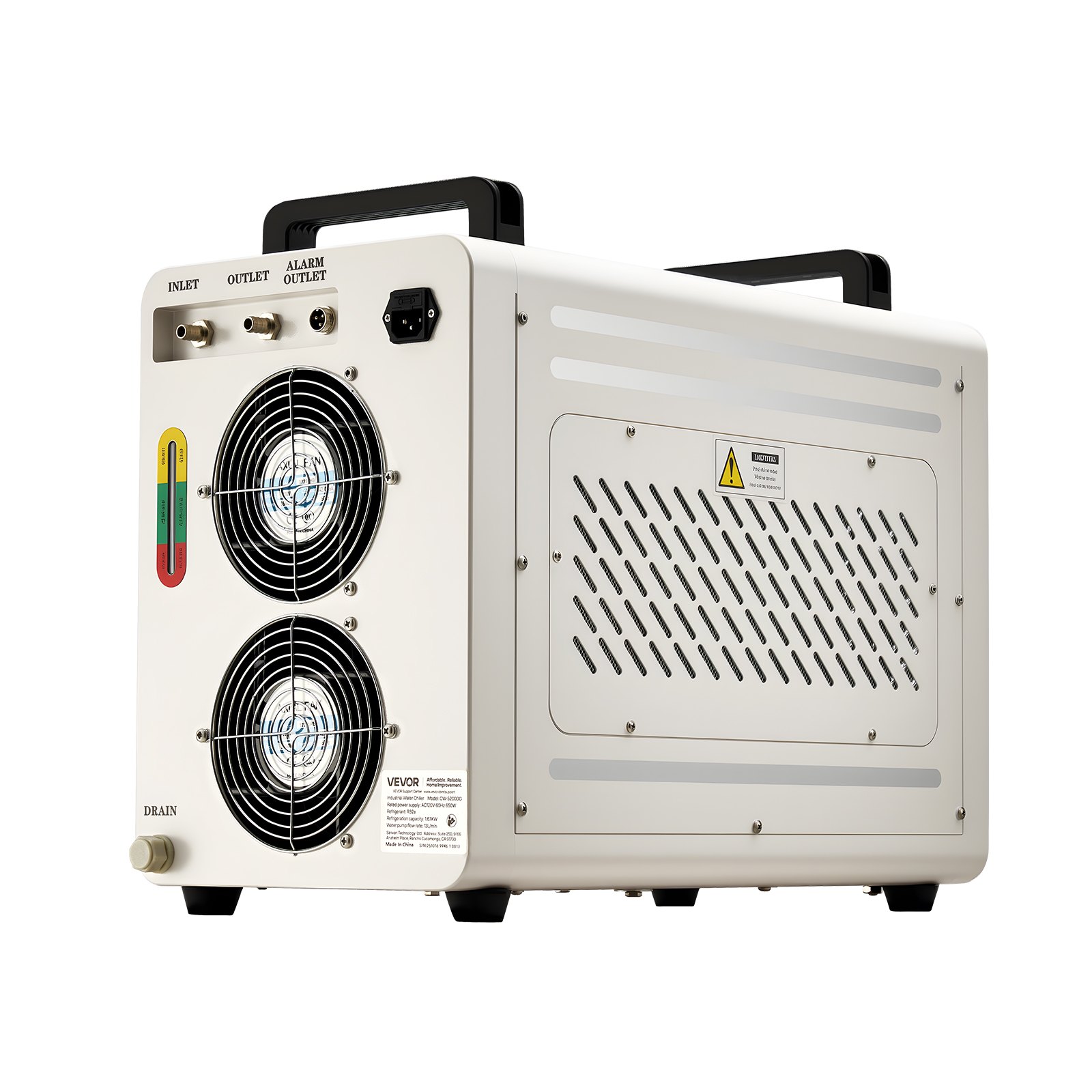 VEVOR Enfriador de Agua Industrial 5460 BTU/h, Sistema de Enfriamiento de Enfriador de Agua con Compresor, Caudal Máximo de 3,4 GPM, Tanque de 7 L, para Máquina de Grabado y Corte Láser de CO2