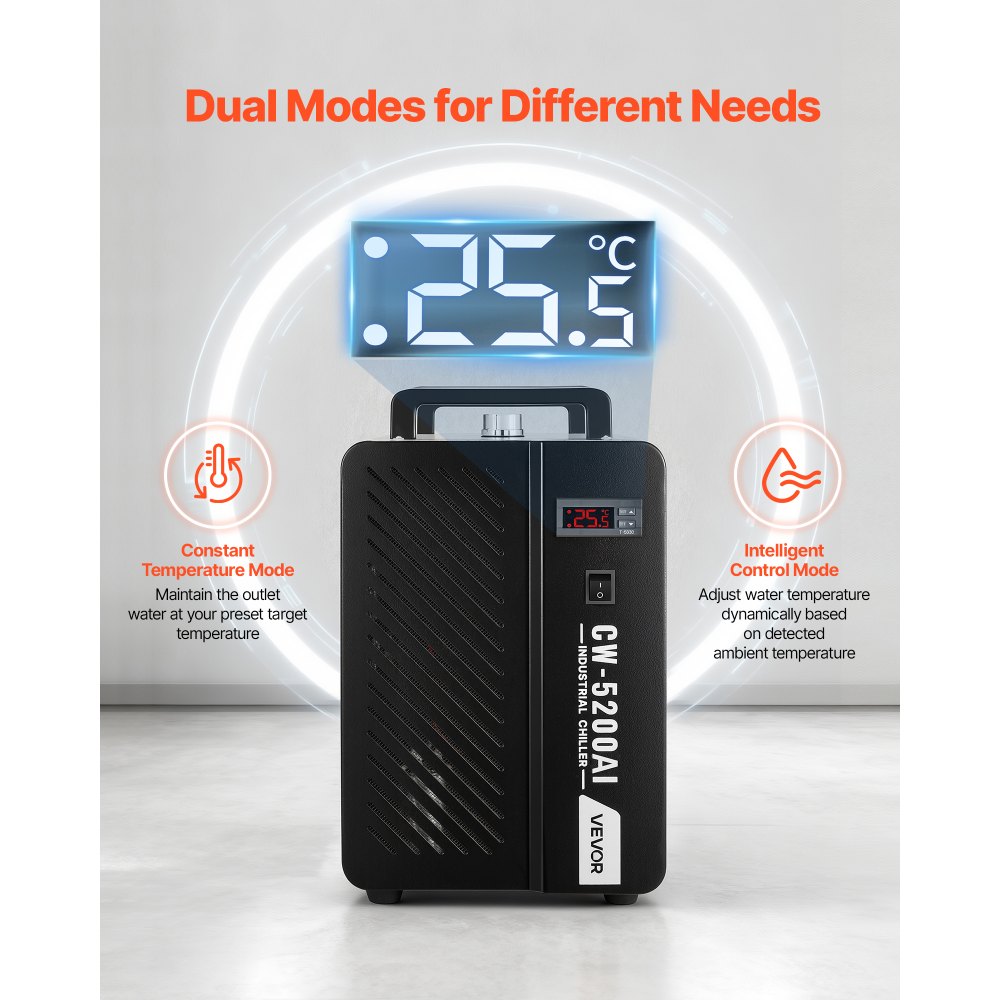 VEVOR Enfriador de Agua Industrial 5460 BTU/h, Sistema de Enfriamiento de Enfriador de Agua con Compresor, Caudal Máximo de 4,2 GPM, Tanque de 7 L, para Máquina de Grabado y Corte Láser de CO2