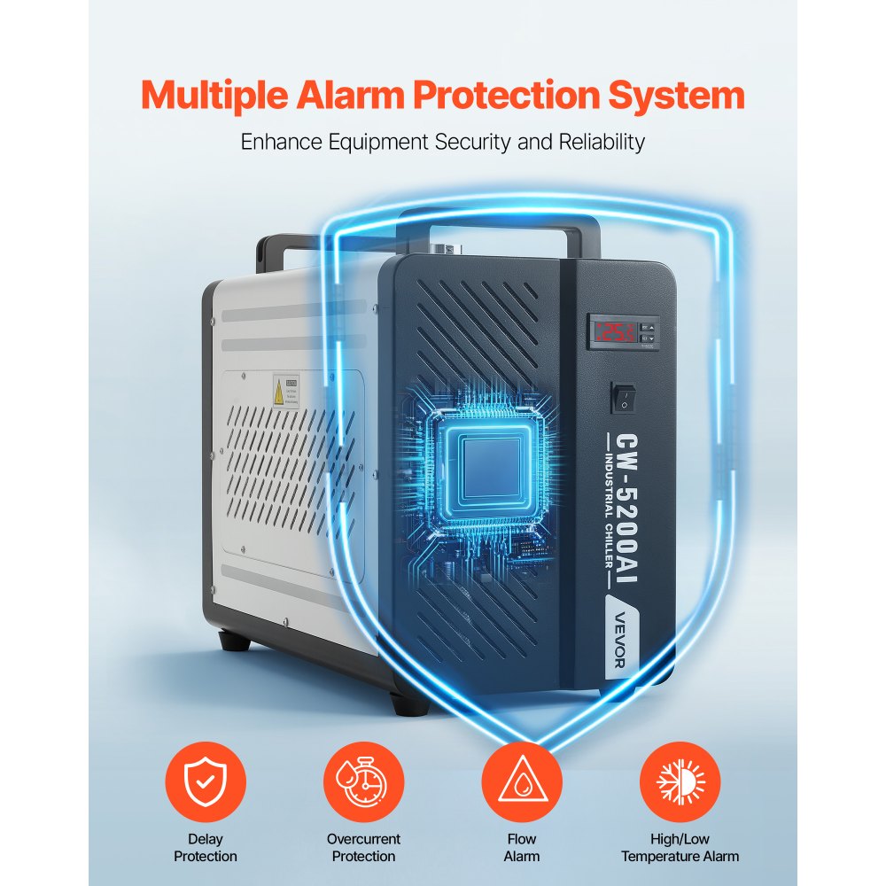 VEVOR Enfriador de Agua Industrial 5460 BTU/h, Sistema de Enfriamiento de Enfriador de Agua con Compresor, Caudal Máximo de 4,2 GPM, Tanque de 7 L, para Máquina de Grabado y Corte Láser de CO2