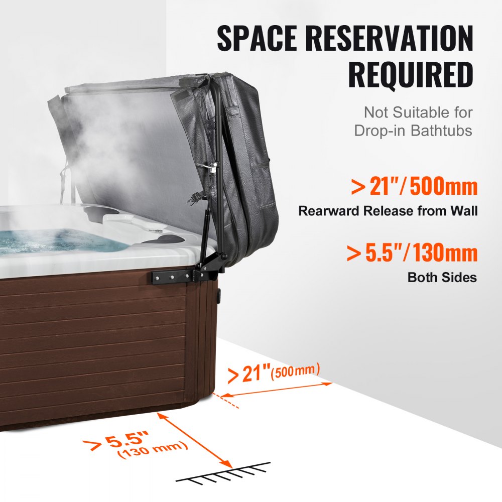 VEVOR Elevador de Cubierta para Jacuzzi Elevador de Cubierta para Spa Hidráulico Longitud 1900-2500mm Ancho 1750-2450 mm Instalado en Parte Superior en Ambos Lados para Varios Tamaños de Jacuzzis, Spa