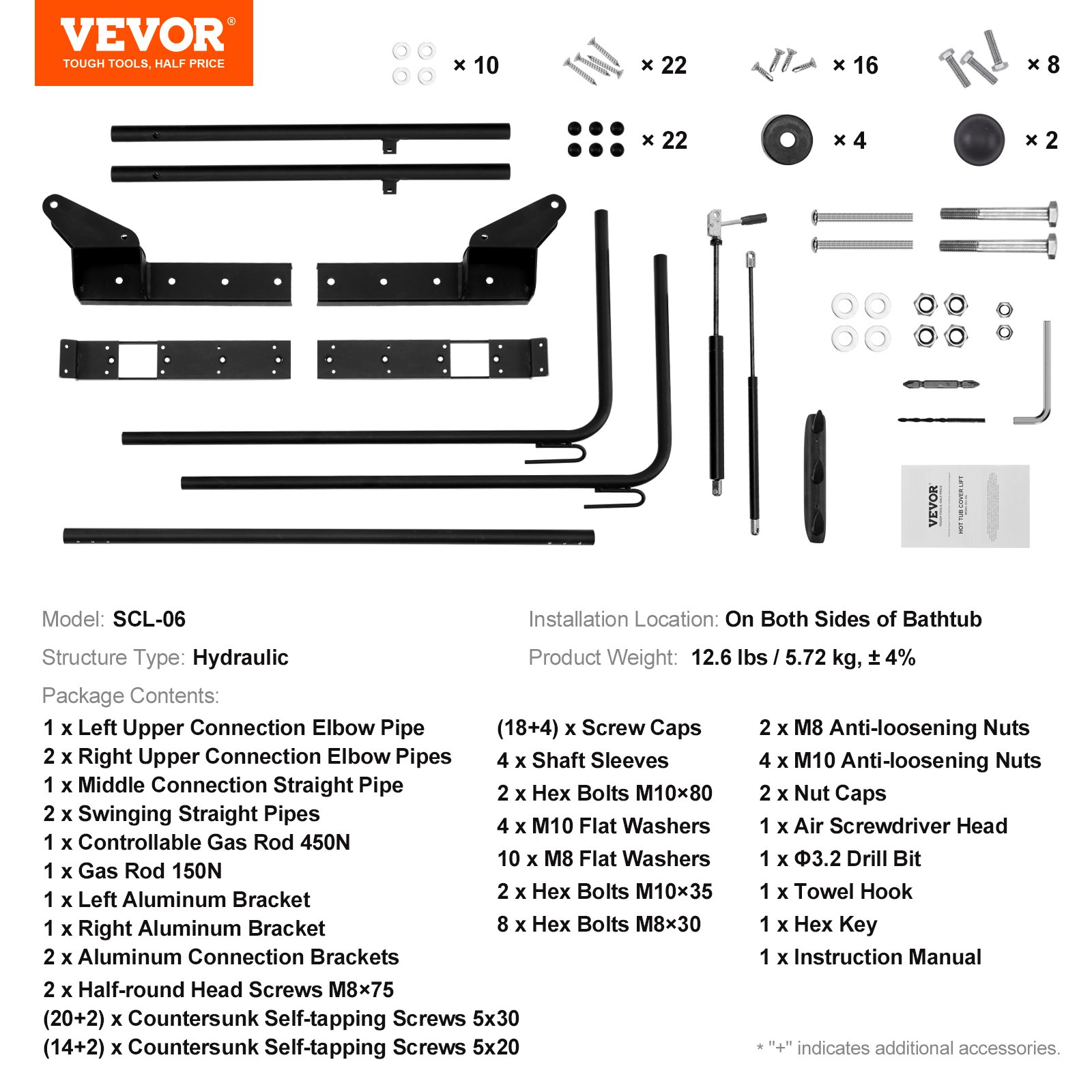 VEVOR Elevador de Cubierta para Jacuzzi Elevador de Cubierta para Spa Hidráulico Longitud 1900-2500mm Ancho 1750-2450 mm Instalado en Parte Superior en Ambos Lados para Varios Tamaños de Jacuzzis, Spa