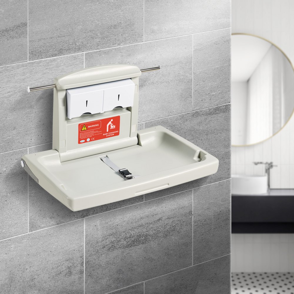 VEVOR Cambiador de Pared Cambiador Plegable de Plástico HDPE Mueble Cambiador Carga Máxima de 20 kg con Correa de Seguridad Plegado Rápido con Un Solo Toque Instalación Fácil para Bebé, 86x56,5x50 cm
