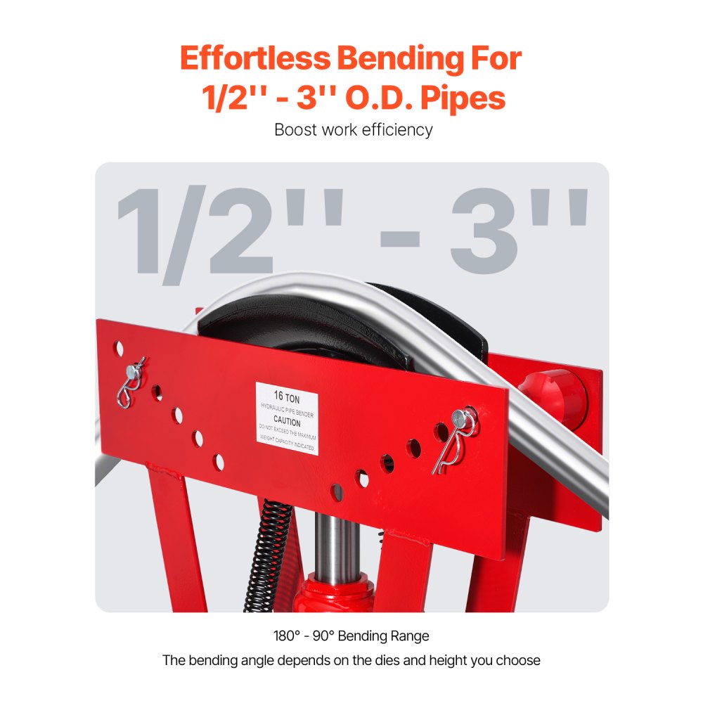 VEVOR hydraulic pipe bending machine, 16-ton pipe bending device, pipe bender with 8 dies (1/2, 3/4, 1, 1-1/4, 1-1/2, 2, 2.5, 3 inch), 90-180° adjustable rollers for bending various types of metal