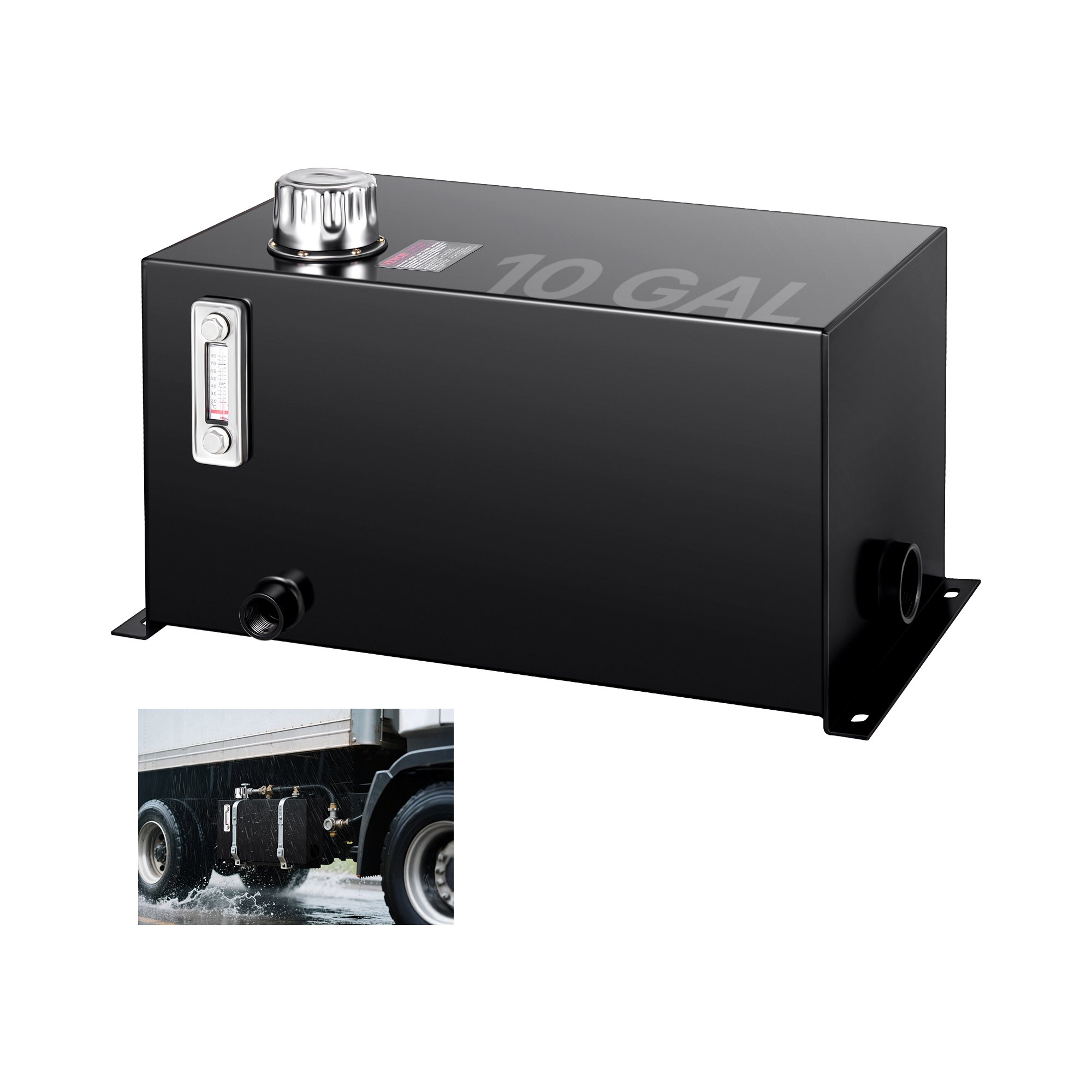 VEVOR Depósito de Fluido Hidráulico 37,8 L Tanque de Combustible de Acero Tanque de Transferencia de Gasolina con Filtro Medidor de Temperatura Tapa de Respiradero para Tractores y Camiones, Negro