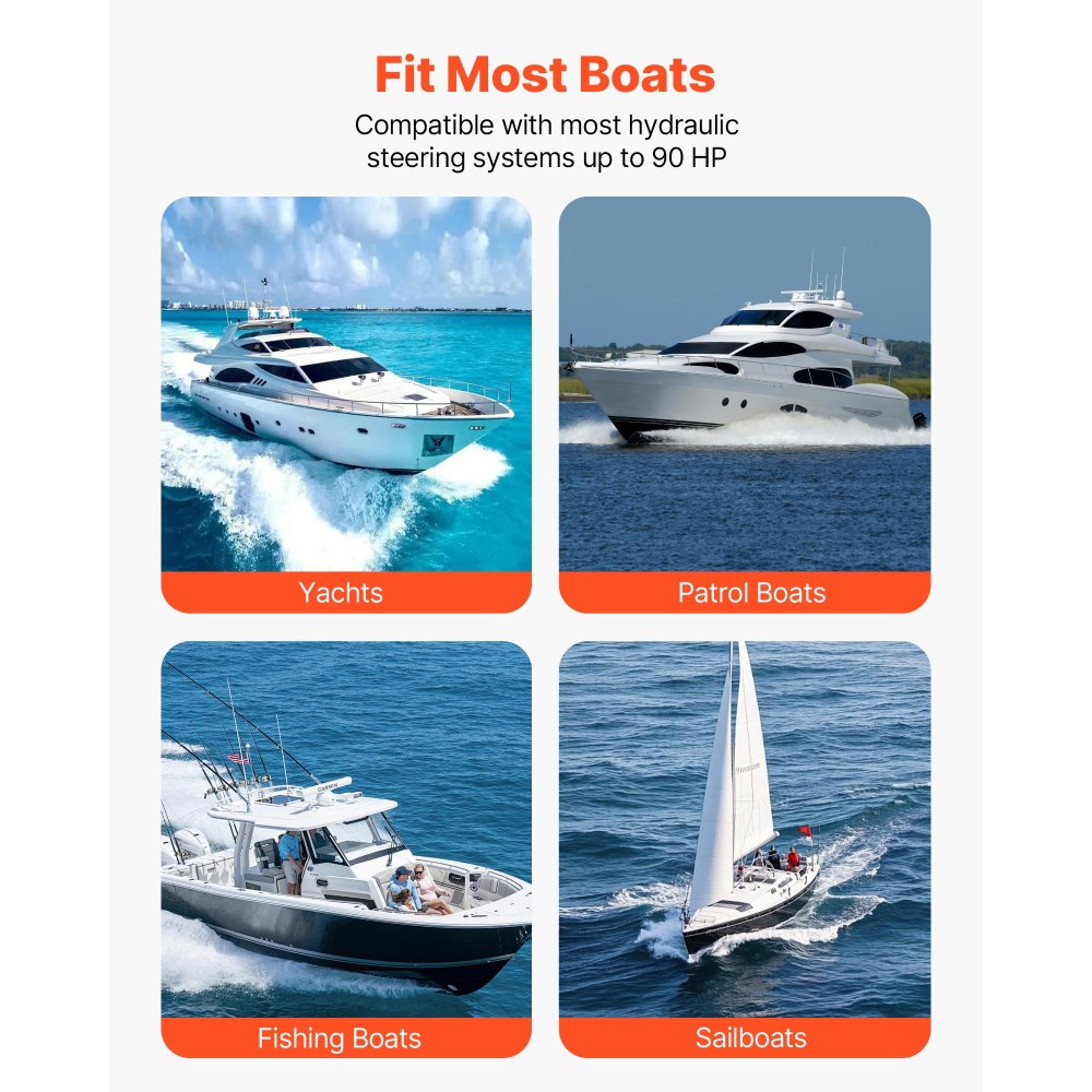 VEVOR Kit de Sistema de Dirección Hidráulica Fueraborda de 70kW (90 HP), con Bomba de Timón de 6,9 MPa/1000 psi, Carcasa de Aleación de Aluminio, Válvula de Retención para Barcos de Pesca, Veleros Pequeños