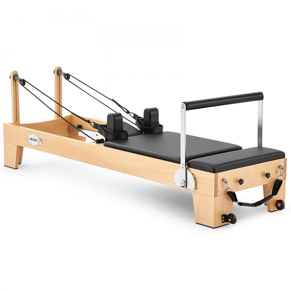 VEVOR Máquina de Pilates Reformer 2,4 m de Madera de Arce Carga de 181,4 kg, para Uso Doméstico y Entrenamiento en Gimnasio, con Plataforma y Caja de Asiento, para Usuarios Avanzados y Principiantes