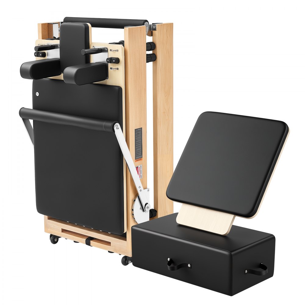VEVOR Máquina de Pilates Reformer Plegable 2,4 m de Madera de Arce, Carga hasta 181,4 kg, para Uso Doméstico y Entrenamiento en Gimnasio, con Caja de Pilates, para Usuarios Avanzados y Principiantes