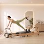 VEVOR Pilates Reformer 2.4 m Foldable Pilates Machine 181 kg Maple Wood, for Home Use and Gym Workout, with Jump Board, Music Wire Springs, and Sitting Box, Suitable for Advanced and Beginners Users