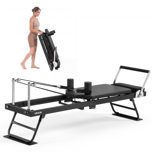 VEVOR Máquina de Pilates Reformer Plegable 1,97 m, Estructura de Hierro, Carga hasta 181,4 kg, con Resortes, para Usuarios Avanzados y Principiantes, para Uso Doméstico y Entrenamiento en Gimnasio